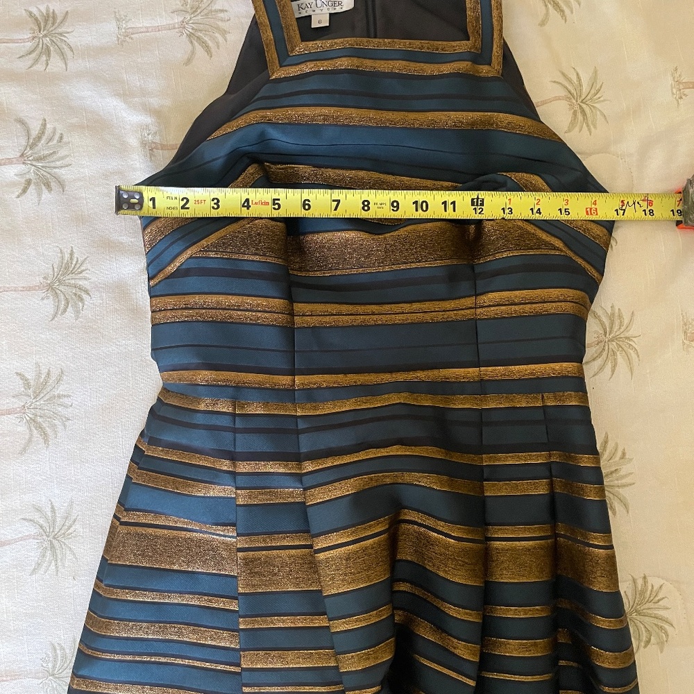 Kay Unger Navy and Gold Striped Halter Wedding Guest Gown - Picture 11 of 15